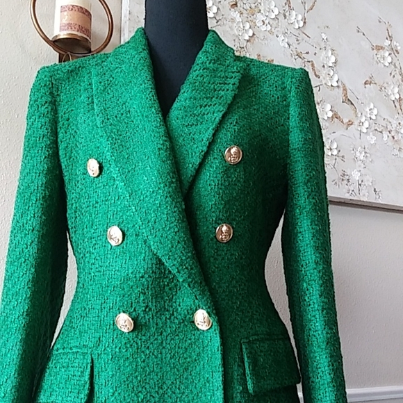 NWT Zara Green Texture Long Blazer Coat. Size M - Picture 9 of 17